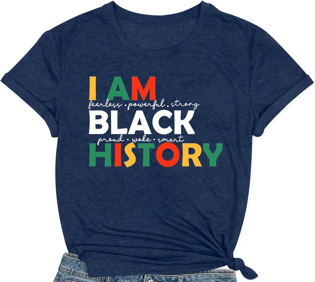 Black History Shirts for Women I am Black History Month T-Shirt African American Short Sleeve (Large, Blue)