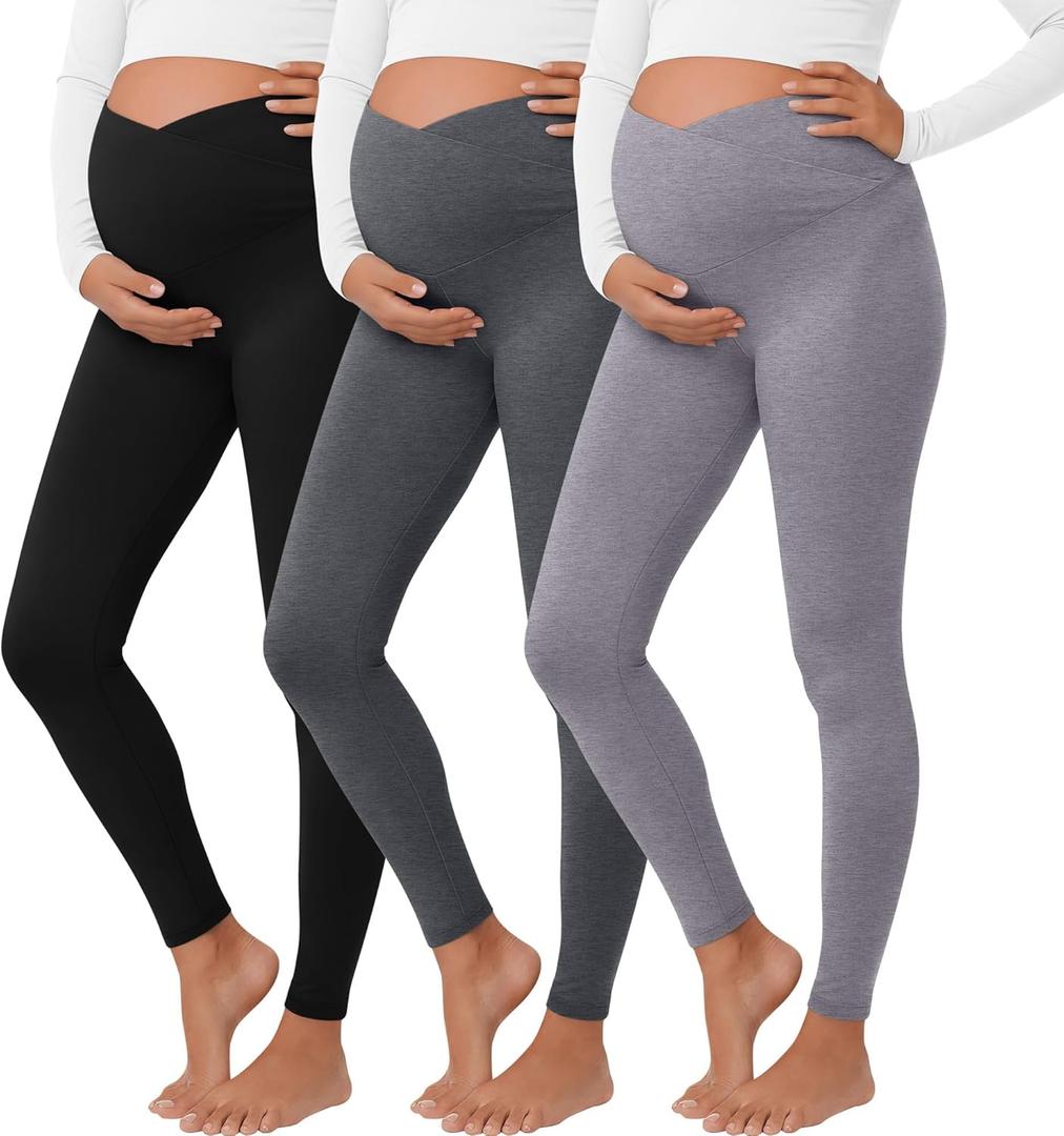 3 Pack Women's Maternity Pant Over The Belly Pregnancy Lounge Pant Lightweight Casual Loose Soft Pajama Clothes (Medium, Black, Dark Mixed Gray, Mixed Gray)