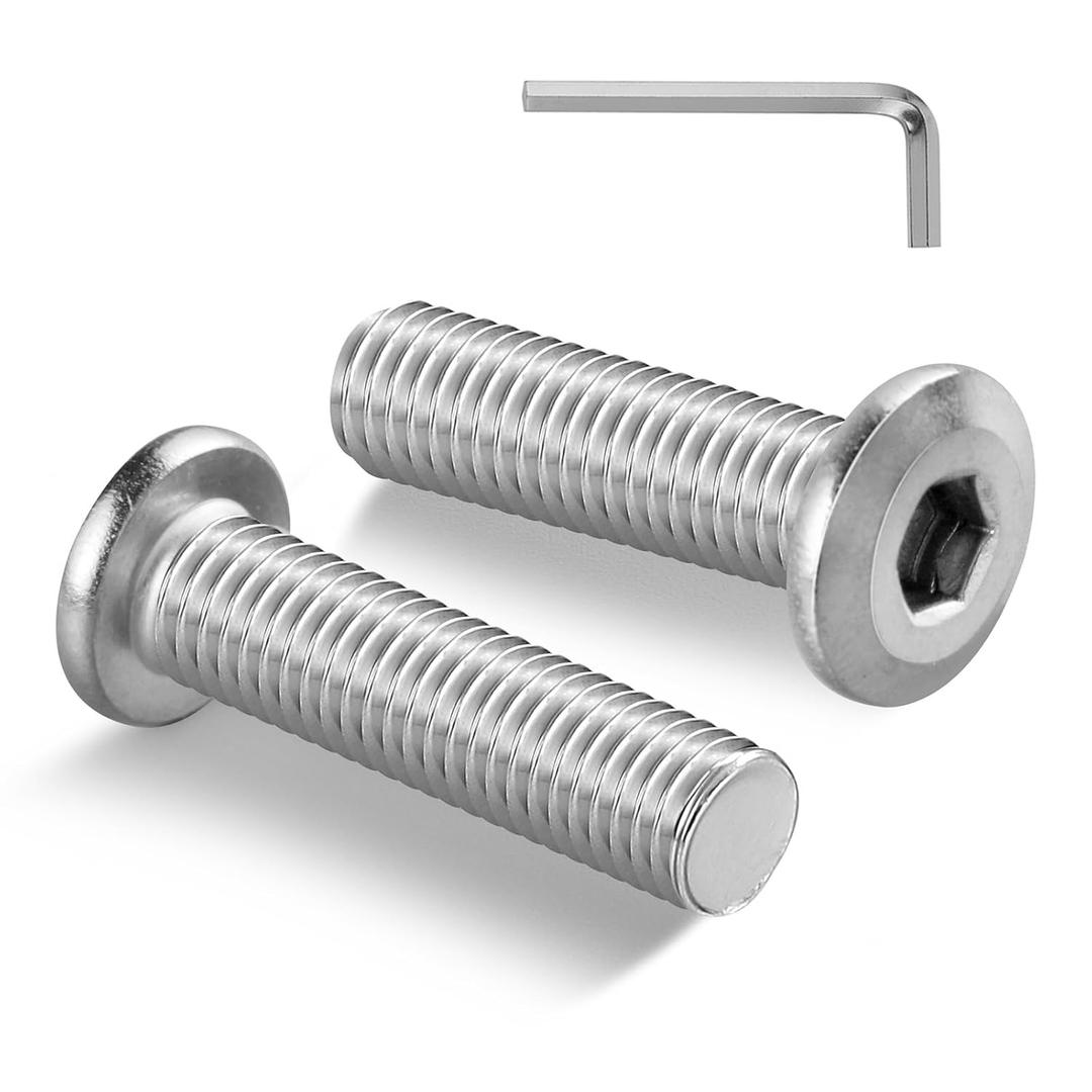 1/4-20 Bolt, 20Pcs 1/4-20 x 1 Flat Head Hex Socket Cap Screws, 304 Stainless Steel 18-8 Furniture Bolts, Full Thread (with Hex Spanner) (Silver)