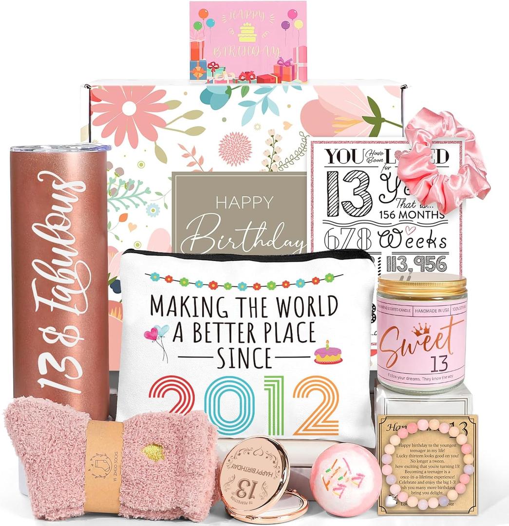 13th Birthday Gifts for Girls, Happy 13th Birthday Gift Ideas, 10 Pieces Unique 13th Birthday Gifts for Daughter, Niece, Granddaughter, 13th Birthday Gifts for Her, Official Teenager Birthday Gifts (Rose-gold)