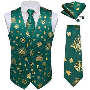 DiBanGu Mens Christmas Suit Vest and Tie Set for Men Waistcoats and Necktie Pocket Square Set for Prom Party M