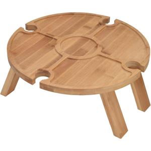 Portable Wine Table, Wooden Outdoor Folding Picnic Table with Wine Glass Holder, Portable Camping Wine Table Snack Tray