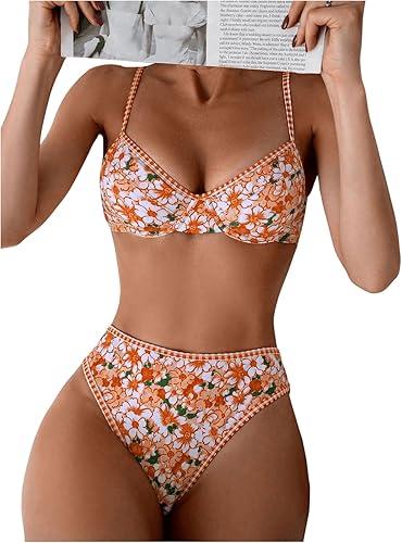 SOLY HUX Women's Floral Print Swimsuit Underwire Bathing Suit Two Piece Bikini Sets
 Medium
