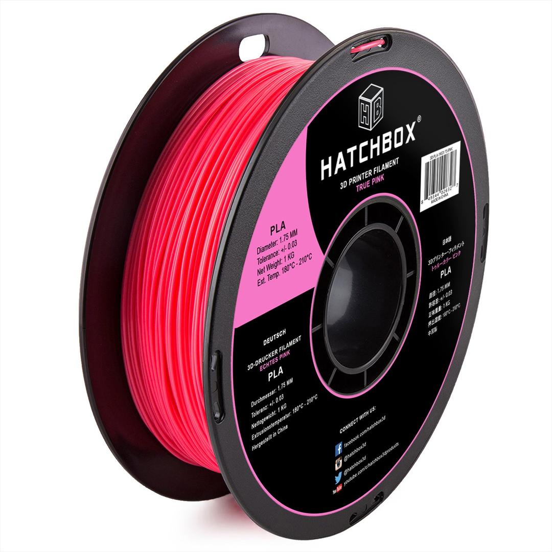 HATCHBOX 1.75mm True Pink PLA 3D Printer Filament, 1 KG Spool, Dimensional Accuracy +/- 0.03 mm, 3D Printing Filament