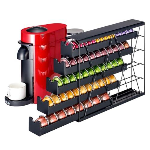 FlagShip 5-Tier Corner Coffee Pod Organizer for Nespresso Vertuo - 50+ Capsule Metal Storage, Space-Saving Kitchen Countertop Rack Wall Mountable