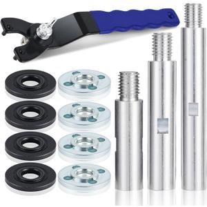 3PCS 5/8"-11 Angle Grinder Extension Shaft Connecting Rod with Adjustable Grinder Spanner Wrench, 4 Sets of Flange Lock Nut for Grinder Car Polisher Airway Buff Extender Rotary Extension Kit
