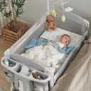 4 in 1 Baby Bassinet Bedside Sleeper, Baby Bedside Crib 5 Functions, Bedside Sleeper, Bassinet Crib, Changing Station for Newborn Baby