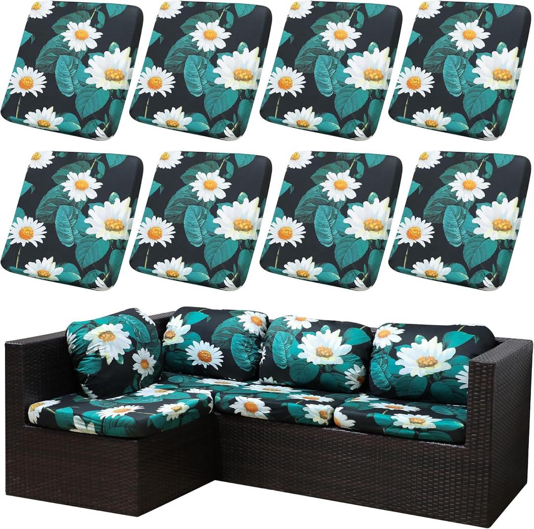SUKAIKEQA Outdoor Cushion Covers Set, 8PCS Patio Furniture Couch Seat Slipcovers, Replacement for Sofa Sectional Chair(Cover, Only)