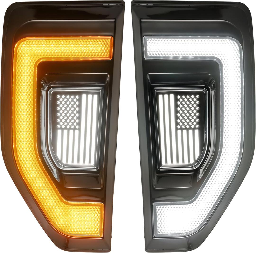 LED Side Marker Lights for Ford Maverick 2022 2023 2024 2025, Fender Badge Vent Blackout Emblem w/Sequential Turn Signals & Daytime Running Lights Lamp DRL Exterior Accessories (Smoked Lens)