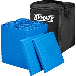 RVMATE 12 Pack RV Leveling Blocks, Heavy Duty Camper Leveling Blocks, Levelers for RVs, Reduce Trailer Movement, Trailer Leveling BlocksRV Leveling System Great for Single and Dual Wheels (Blue)