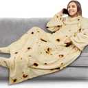 PAVILIA Fleece Blanket with Sleeves, Foot Pockets for Women Men Adults, Plush Wearable Blanket Throw Wrap, Warm Snuggle Blanket Robe, Cozy Gift Ideas Wife Mom, Burrito Beige