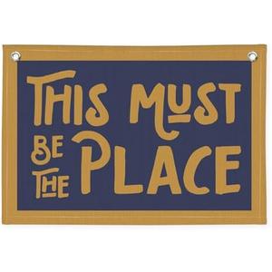 PLKMN This Must Be The Place Canvas Banner, Vintage Retro Banner Wall Hanging Flag Decor for Home Classroom Playroom