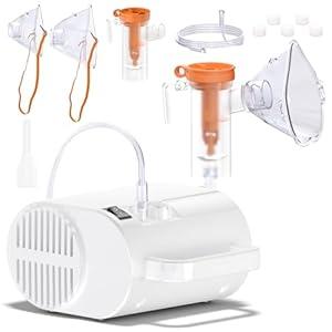Portable Nebulizer Machine for Adults and Kids, Professional Handheld Inhaler Mist Breathing Compressor System Kit with Adjustable Cup, Adult and Kid Mask, Mouthpiece, Tubing for Home and Travel Use