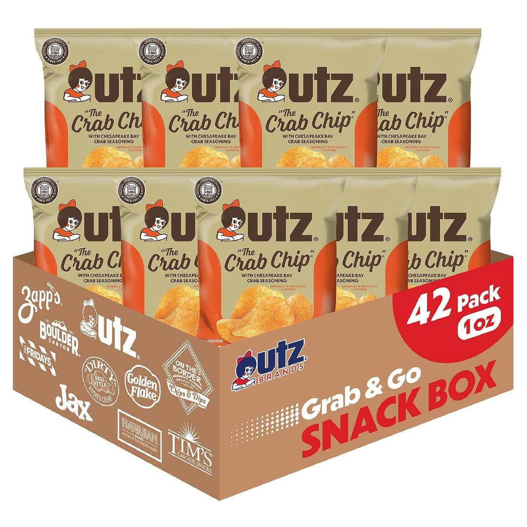Utz Crab Chips 1 oz. Bags, 42 Count, Crispy Fresh Potato Chips, Perfect for Vending Machines, Individual Snacks to Go, Trans-Fat Free, brand is Utz, variation theme is Flavor that is Crab, Size that is 2.63 Pound (Pack of 1). (EXP 08/24/26)