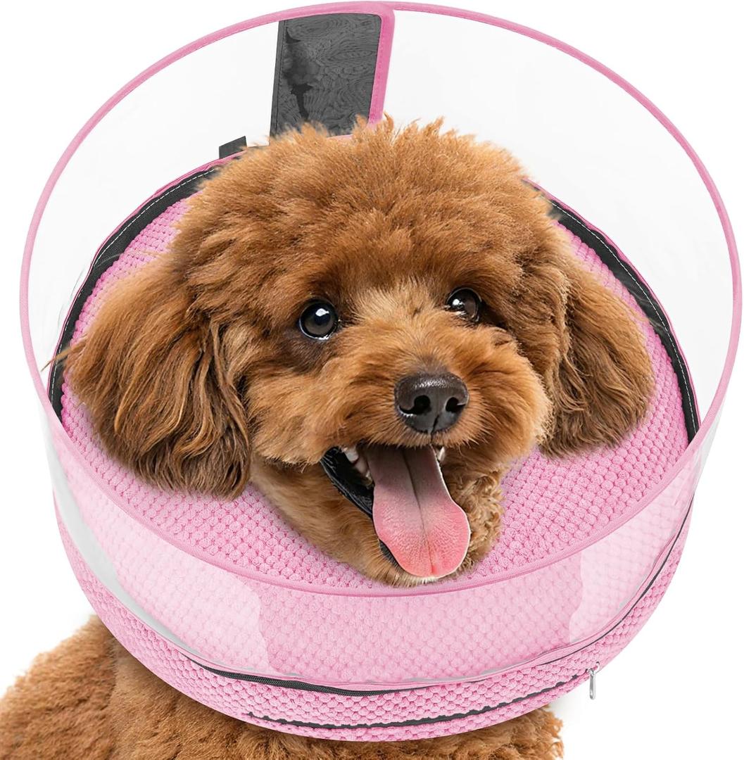 Soft Inflatable Dog Cone for Surgery Recovery, Protective Dog Donut Collar with Shield to Stop Licking Wounds, 2-in-1 Patented Comfort Blow-Up Collar for Small and Medium Pets (Pink, M)
