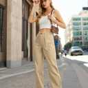 Cargo Pants Women High Waisted Wide Leg Casual Pants Baggy Stretchy Trousers Y2K Streetwear with 6 Pockets (Medium, Light Khaki)