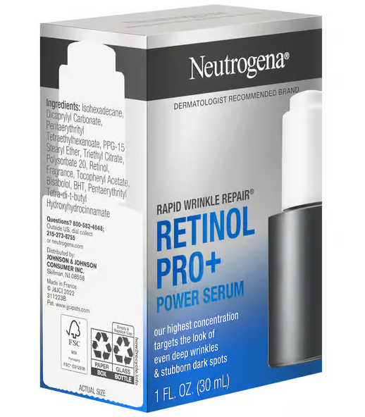 1. 
Neutrogena Serum, .5% Power, Retinol Pro+
. 2. RoC Hydration+ Hyaluronic Acid Moisturizer Face Cream