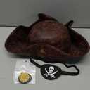 Pirate Hat Costome Accessories for Women Men - Faux Leather Pirate Hats for Woman, Eye Patch & Necklaces - Halloween Tricorn Hat Brown Vintage Wrinkle Distressed