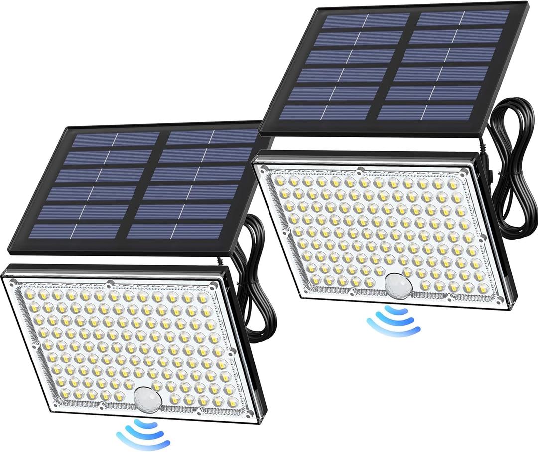 JACKYLED Motion Solar Lights Outdoor, 113 LED Cool White Bright Solar Flood Lights Waterproof, Dusk to Dawn Outdoor Solar Powered Security Lights for Fence Porch Patio Yard Garage, 2 Pack (Black)