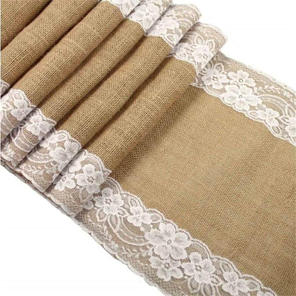 JSEIAJB Jute Burlap Lace Hessian Table Runner 11.8" x 108" Party Supplies Lace Table Runner for Wedding Accessories