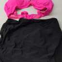 Blooming Jelly Womens High Wasited Bikini Sets Tummy Control Swimsuits Curvy Mesh Swim Skirt (Large, Hot Pink & Black)