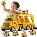Construction Truck Toys Set for Kids Aged 1 2 3 4 5 6 7 8, Truck Playset with Toy Car, Light and Sound, Movable Parts Construction Toys for Toddlers, Birthday Gifts for Boys Girls 2-4 4-7