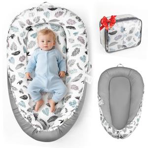 Baby Lounger Pillow for Newborn 0-24 Months, Baby Nest Breathable Cotton for Newborn, Babies Newborn Essentials Gifts, Breathable Portable Infant Lounger for Travel and Home (Feather)