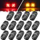 Partsam 14x Trailer RV Marker LED Lights Double Bullseye 10LEDs Clearance Lights Red/Amber, 4x2 Tiger Eye 12V Rectangular LED Side Marker Light Surface Mount Camper Truck, Smokede Lens/Black Base