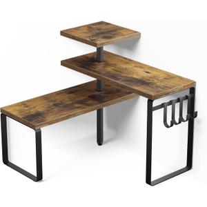 Alsonerbay Countertop Organizer Organization,3 Tier Corner Shelf for Kitchen Counter with Hooks for Coffee Area, Bathroom, Over Sink, Dresser Table (Rustic Brown)