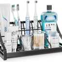 Toothbrush Holder Instant-Dry Organizer - Bathroom Countertop Organizer Kids Electric Toothbrush Toothpaste Holders - 7 Slots Bathroom Sink Accessories Storage Tooth Brush Counter Organization, Black