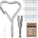 25 Pack Heart Shaped Screw Hooks for Hanging, 2.36 Inch Metal Ceiling Hooks for Outdoor String Lights, Plants, Keys and Decorations, Hanging Hooks for Indoor and Outdoor Use (Silver)