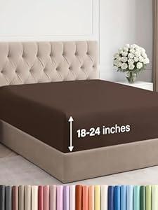 Extra Deep Full Fitted Sheet - Hotel Luxury Single Fitted Sheet Only - Easily Fits 18 inch to 24 inch Mattress - Ultra Soft, Wrinkle Free w/ Extra Deep Pockets - Easy-Care, Breathable & Comfy - Brown