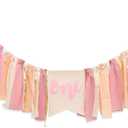 Girl Pink Theme 1st Birthday High Chair Banner - Boho First Birthday Cake Smash Photo Decor (PINK ONE HF)