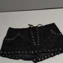 MakeMeChic Women's PU Leather Lace Up Mini Shorts Low Waisted Straight Leg Goth Black Micro Rave Shorts, X-Small