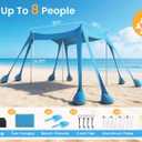 Beach Tent, UPF 50+ Sun Shelter with 8 Sandbags, Sand Shovels, Ground Pegs & Stability Poles – Portable Shade Canopy for Camping, Fishing, Backyard Fun, or Picnics (Sky Blue)