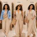 Likemary Halter Top Harem Jumpsuits for Women - Comfy One Piece Romper with Pockets - Sexy Boho Vacation Outfit for Summer (Beige) One Size