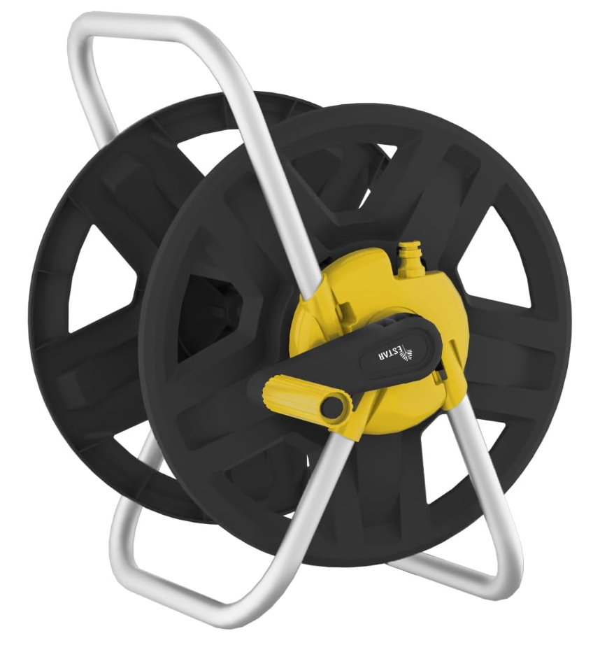 Water Hose Reel Cart, Holds 60-80 Ft of 5/8 Inch Hose, Yellow Wall Mounted Garden Hose Cart, Portable Hose Reel for Convenient Storage and Watering