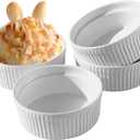 Cinf White 10 oz Set of 4 Souffle Dishes Ramekins Oven Microwave Safe Bowls Creme Brulee Sauce Cups for Baking Cooking Porcelain Individual Serving Size for Desserts