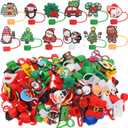 Honeydak 72 Pcs Christmas Straw Toppers Cute Silicone Straw Covers for 30/40 oz Tumblers Reusable 10mm Dust Proof Tips Caps with 72 Christmas Unique Designs for Xmas Gifts Party Accessories