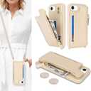 Cavor Compatible with iPhone 16e/17e Case with Card Holder, Wallet Case for Women, for iPhone 16e Phone Case with Strap, Crossbody Lanyard and Wristlet Zipper Pocket-Cream