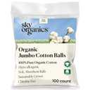 Sky Organics Jumbo Cotton Balls for Sensitive Skin, 100% Pure Organic Cotton Sustainably Grown, Chlorine Free, Hypoallergenic, Ultra-Soft and Absorbent for Beauty,Personal Care, 100 ct