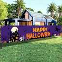 2 x Halloween Yard Decorations Outdoor Pumpkin Banner Happy Halloween Sign Witch Bat Skull Ghost Scene 118x20 Inch Haunted House Backdrop for Fence Porch Lawn Wall Party Decor