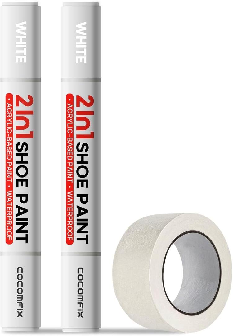 cocomfix 2-in-1 White Shoe Paint Marker, 2 Pack Shoe Polish Instant Whitens Yellowed Midsoles & Fixes Stains, Waterproof Permanent Protective Sneaker Whitener Pen for Leather, Foam, Fabric, Rubber