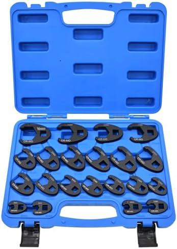 Yuesstloo 21Pcs Crows Foot Wrench Set 1/2" and 3/8” Drive Flare Nut Crowfoot Set Metric 8-32mm 6 Point Crows Feet Wrenches, Flare Nut Wrench Kit for Removing Nuts from Hard-to-Reach Areas