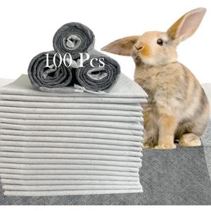 100 Pcs Rabbit Pee Pads,Puppy Potty Training Pad Small Animals Super Absorbent Disposable Cage Liners Bamboo Charcoal Quick-Dry Mats for Rabbits Hedgehogs Chinchillas Cats Dogs(13x18In)