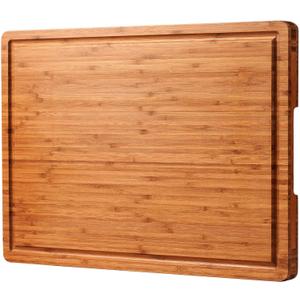 24"x18" Bamboo Cutting Boards, XXL Charcuterie Cheese Platter Serving Tray with Handles and Juice Grooves, Solid Structure, Slim, Durable, Reversible (24"L x 18"W, Brown)
