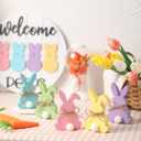 Easter Decorations, 5pcs Wooden Easter Bunny Table Sign with Jute Rope, Easter Wood Tiered Tray Decor Freestanding Easter Table Decorations