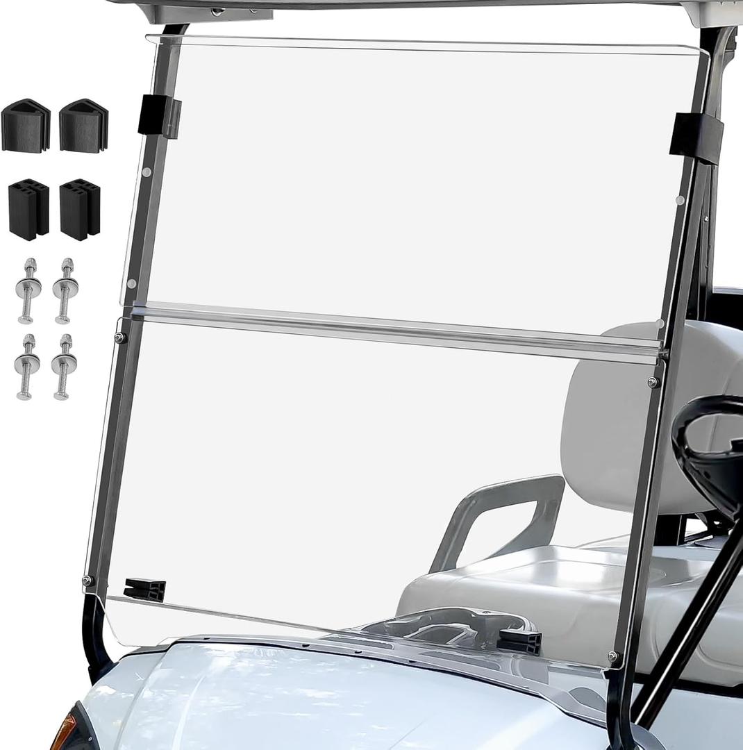 Golf Cart Foldable Windshield 3/16" (5MM) Thicken Only Fits 2007-2016 Yamaha G29/Drive, Fits 1"×1" Struts Rail Front Folding Acrylic Windshield Replacement, Included Mounting Hardware
