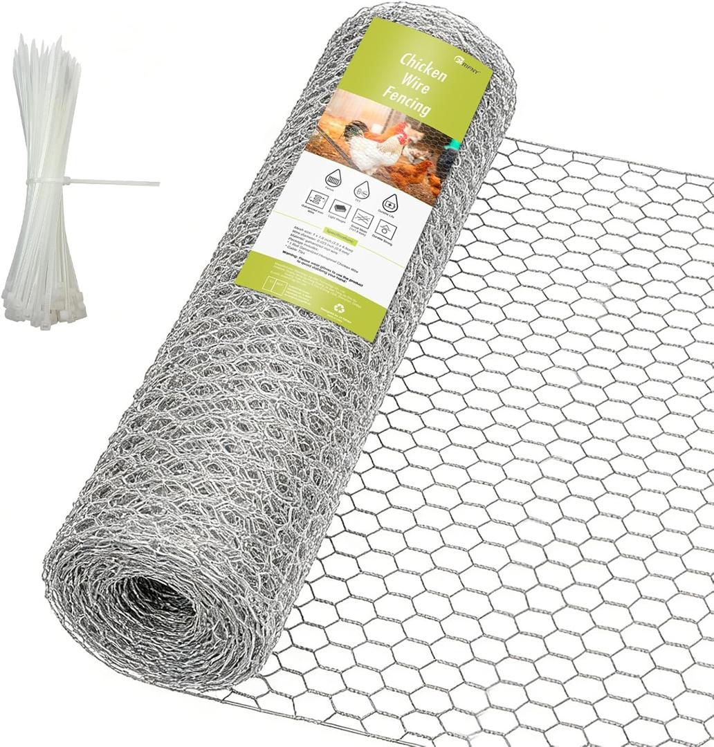 Chicken Wire Fencing, 24 Rifny 16.5 Inch x 60 Feet Chicken Wire Mesh Roll for Garden Plants, 1 Inch Mesh Hexagonal Galvanized Metal Poultry Wire Netting for Chicken Coop Rabbit Dogs Barrier