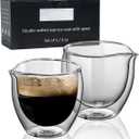 Double Walled Glasses Espresso Cups with Spouts set of 2, 3oz Clear Short Espresso Mugs, Insulated and No Condensation